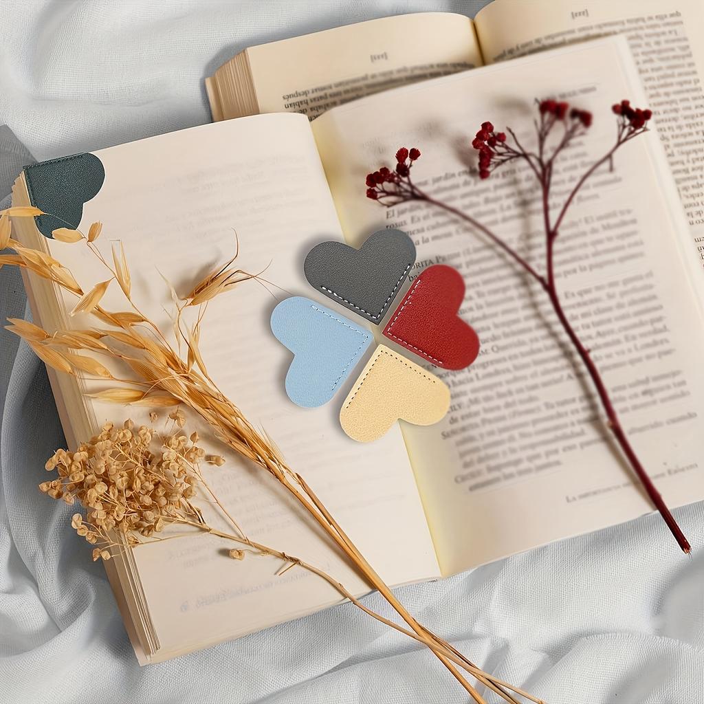 15pcs Heart-Shaped Bookmarks,Durable Faux Leather Material,Multi-Color, Super Healing, Book Corner Protection,Marking Function,