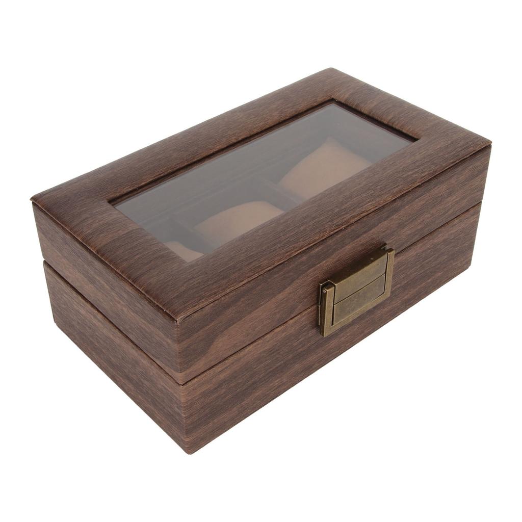 3 Slot Watch Display Case Wood Detachable Pillow Glass Cover Single Layer Watch Box for Jewelry