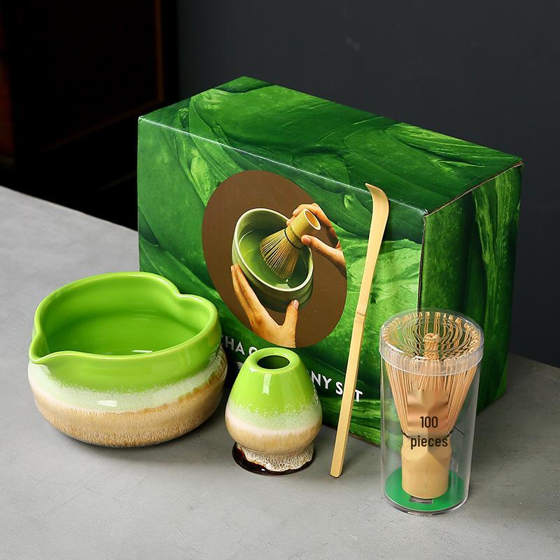 Japanese Heart-shaped Matcha Bowl Set with Whisk and Brush for Tea Ceremony