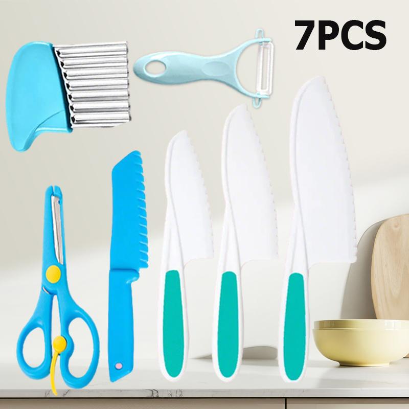 9PCS Kids Cooking Cutter Knife Set Plastic Fruit Knives DIY Toddlers Kid Safe Peeler Knife Cutting Boards Kitchen Accessories