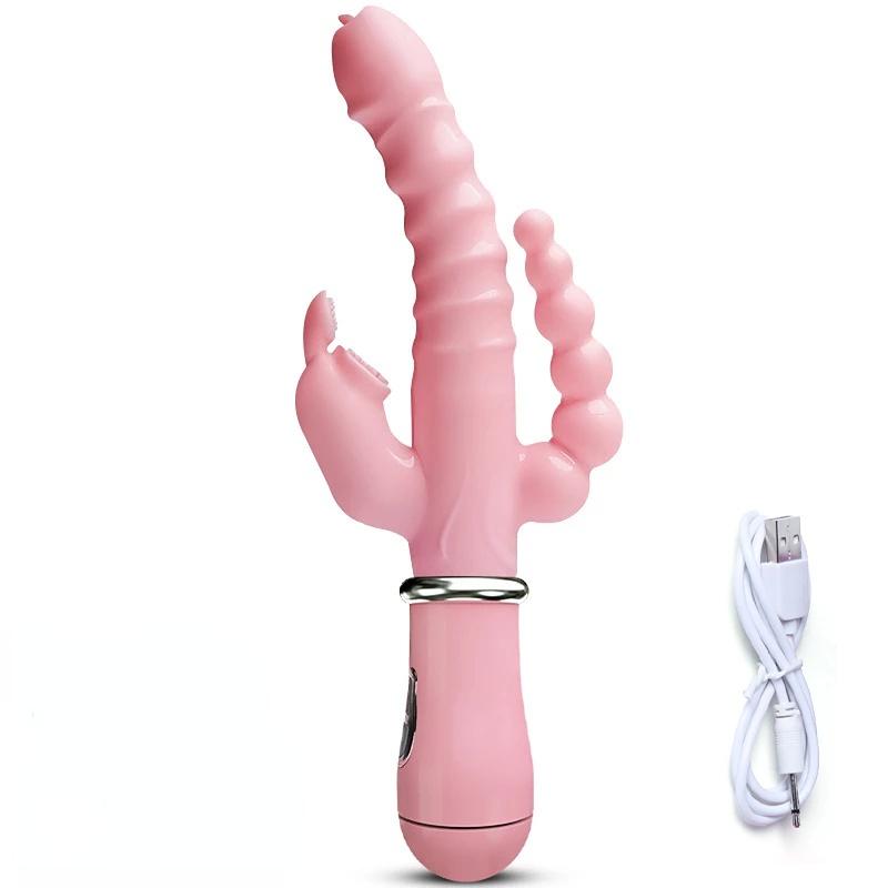 3 In 1 Double Penetration G Spot Vibrator Clitoris Stimulator Anal Vagina Dildo Masturbators Sex Toys for Women Couple 18 Adult