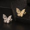  Customized Light Luxury Retro 18K Gold Plated Copper Zircon Butterfly Ring Ins Cold Wind Adjustable Women Jewelry Gift