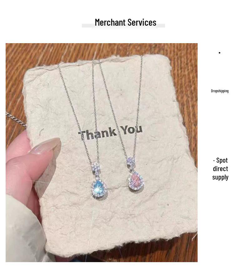S925 Sterling Silver Teardrop Necklace with Blue & Purple Cubic Zirconia Pendant - Elegant Gift for Women