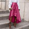 VONDA Elegant Women Side Zip-up Waist Layers Ruffled Irregular Casual Party Satin Skirts Dress