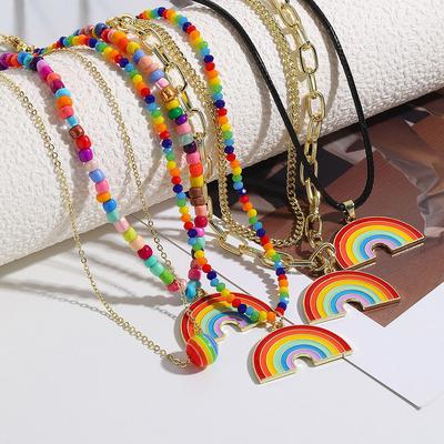 Necklace for Women Jewelry Rainbow Collarbone Chain Simple Layered Necklace Crystal Rainbow Pendant Couple Necklace Elegant Necklace