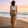 Women’s High Waist Loose Fit Pleated Wide Leg Casual Pants with Button Detail and Side Pockets for Everyday Wear
