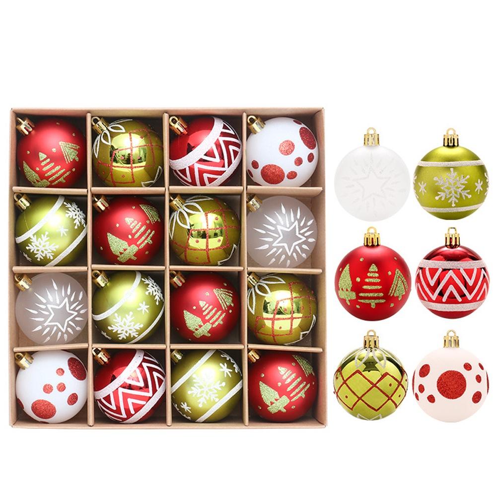 For Christmas Tree Ornaments Set of 16 Glittering Hanging Balls for Holiday Decorations Plastic with Hanging Loops