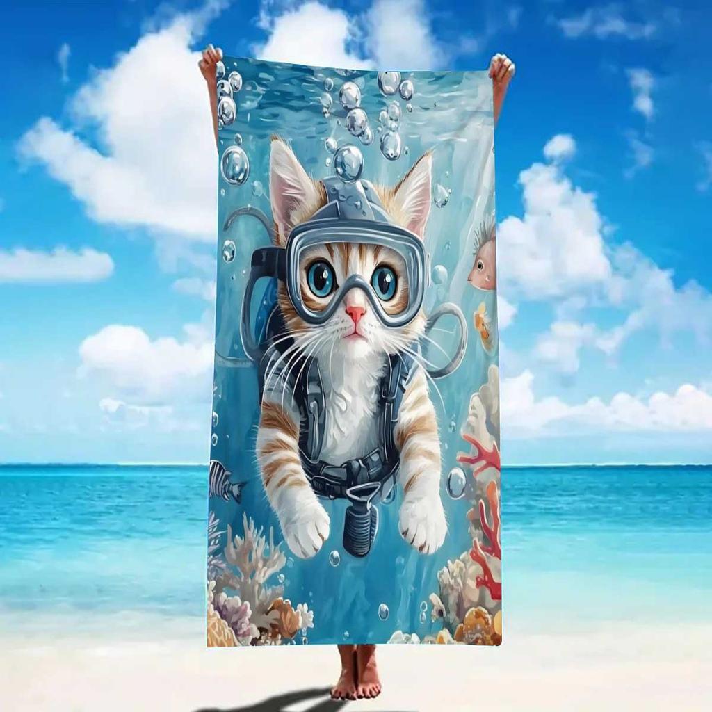 Cartoon Marine Creature Pattern Microfiber Beach Towel Quick Dry Lightweight Absorbent Towel for Beach Swimming Camping Outdoor