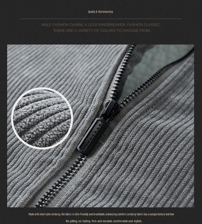 Men's Autumn/Winter 2025 Corduroy Lambswool Jacket - Thickened Warm Outerwear for Middle-Aged Men