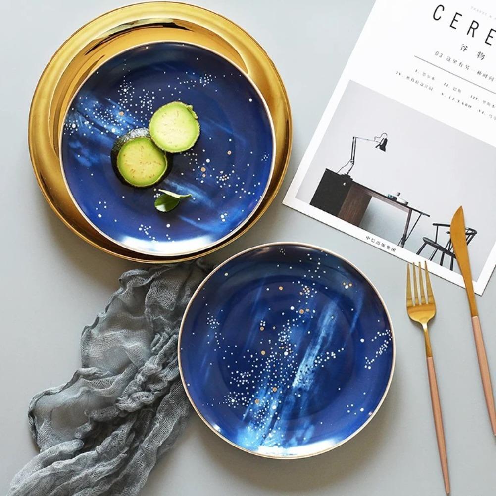 Starry Sky Ceramic Disk 8-inch Art Deco Plate Wall Decorative Plate Decoration Stentless Livingroom Creative Planet Ornament