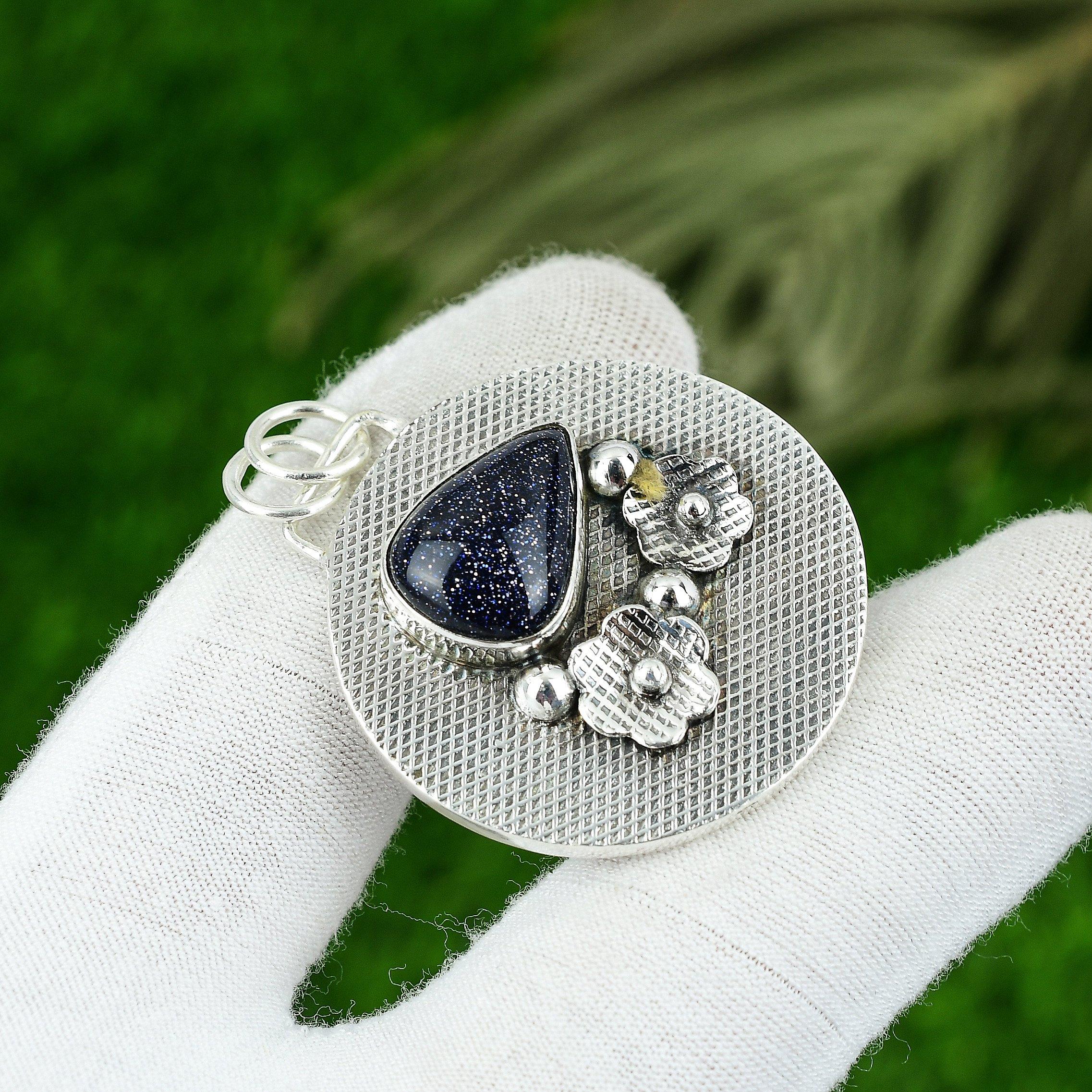 

Natural Blue Sunstone Gemstone Pendant Purple 925 Sterling Silver Indian Jewelry