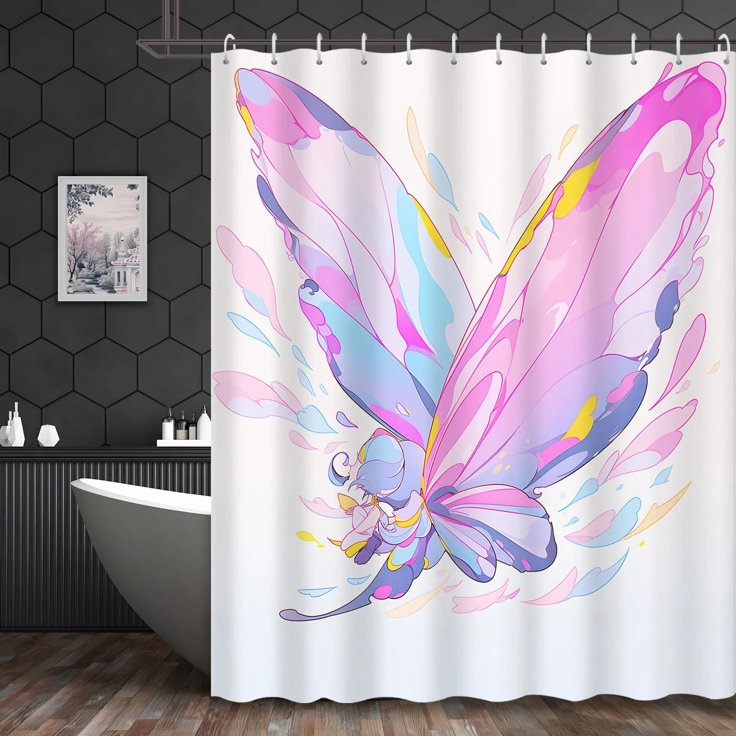 Cartoon Abstract Butterfly Shower Curtain - Creative Painted Art Design, Decorative Bathroom Partition Curtain W90xH180cm