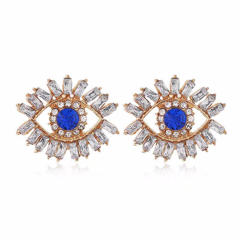 European-American Fashion Earrings: Exaggerated Hollow Fan with Rhinestone Devil's Eye Design