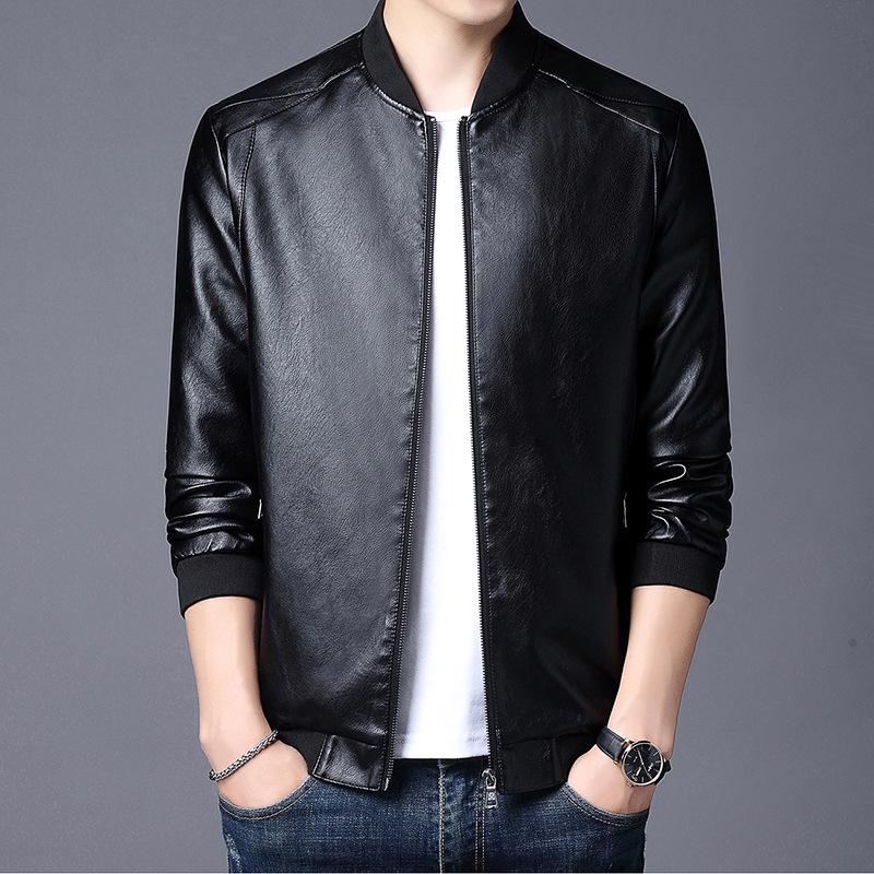 8XL Plus Size Men's Slim Fit PU Leather Jacket - Spring/Autumn Korean Motorcycle Style