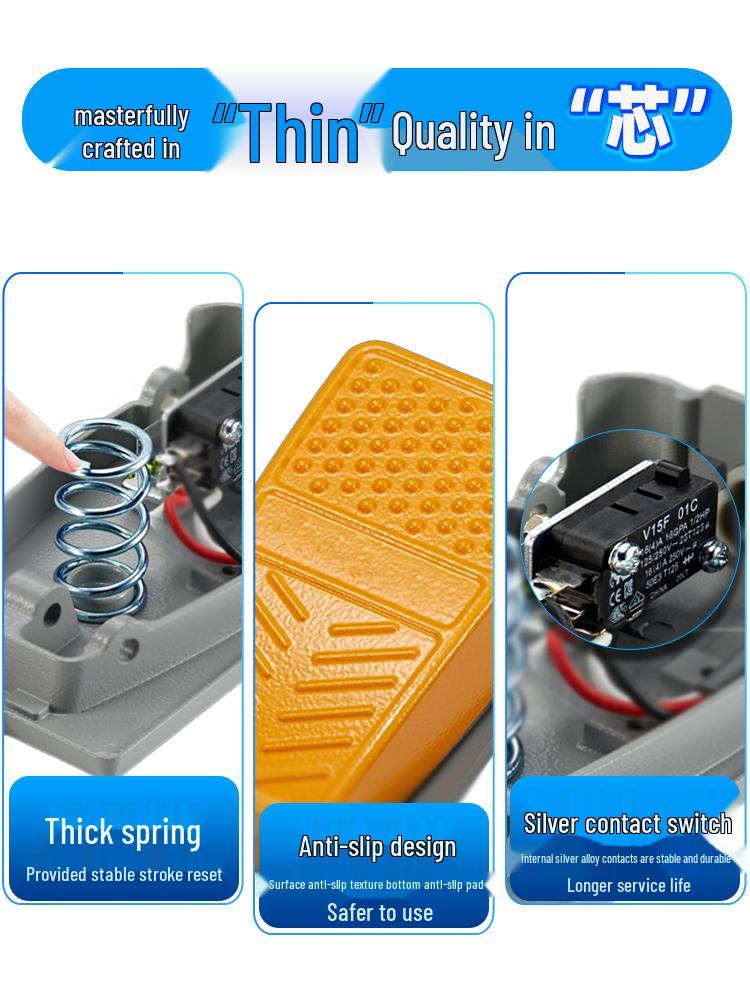 Self-Resetting TFS-201/EKW-B Foot Switch with Cable for Punch Press, 220V