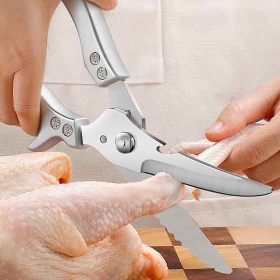 Heavy-Duty Poultry Shears with Spring-Loaded Handle Stainless Steel Kitchen Scissors for Chicken Ribs Fish 4-in-1 Multi-Tool with Bone Cutter Bottle