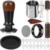 Coffee Tamping and Grounds Distribution Set with Metal Tamper, Pouring Pitcher and Dosing Guide for Milk Drink Practice