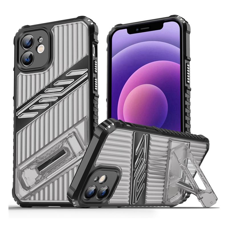 

KEYSION Противоударный чехол для iPhone 12 Pro Max Прозрачный ПК + Силиконовый KickStand Противоскользящий чехол для задней панели телефона для iPhone 11 for iPhone 11 чёрный/серый