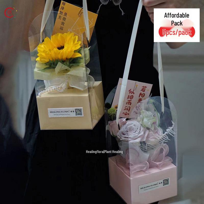Clear PVC Tote Bag for Fresh Flower Arrangements - Rose Bouquet Gift Box Packaging