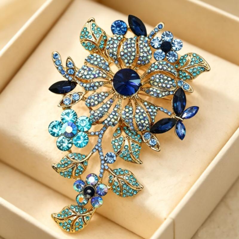 Sparkly Rhinestone Flower Brooch Pins Multicolor Exquisite Design Corsage Jewelry Accessories For Wedding Party Daily Wear