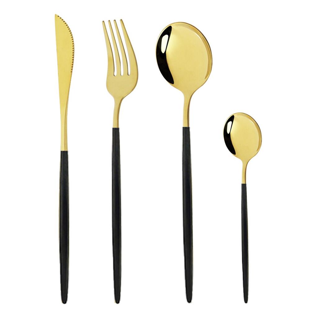 4 pz/set Oro Nero In Acciaio Inox Stoviglie Posate Da Tavola Coltello Colorato Forchetta Cucchiaino Posate Eco Friendly Per Il Partito