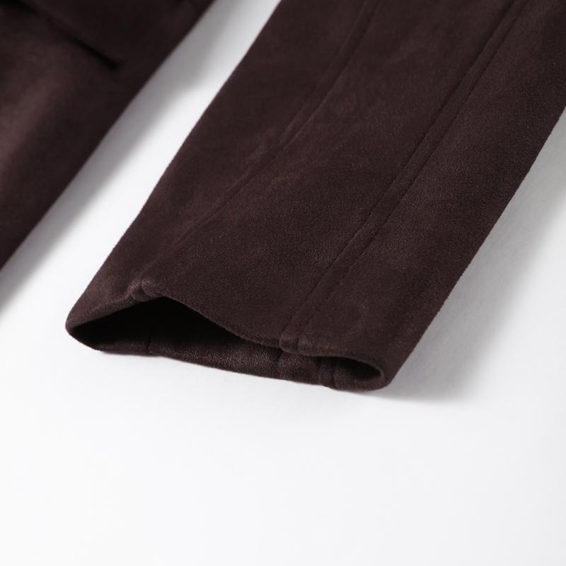 Dark Brown Suede Laplel Jacket Women's Warm Long Sleeve Commute Outerwear Retro British Style Temperament Jacket Autumn 2025