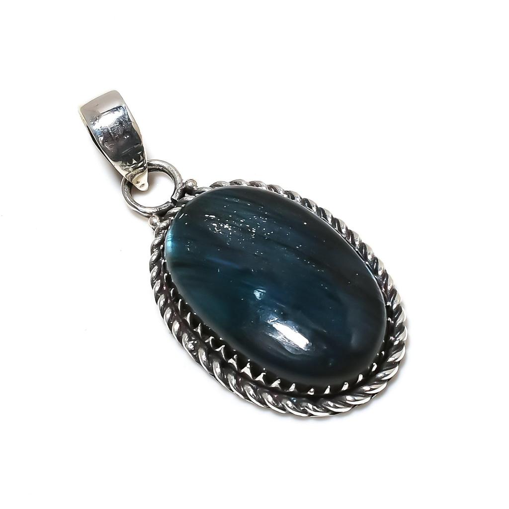 Blå Flammig Labradorit Ädelsten Handgjord 925 Sterlingsilver Smycke Hänge, Naturlig Labradorit, Julklapp till Hennes Smycken för Speciella Tillfällen