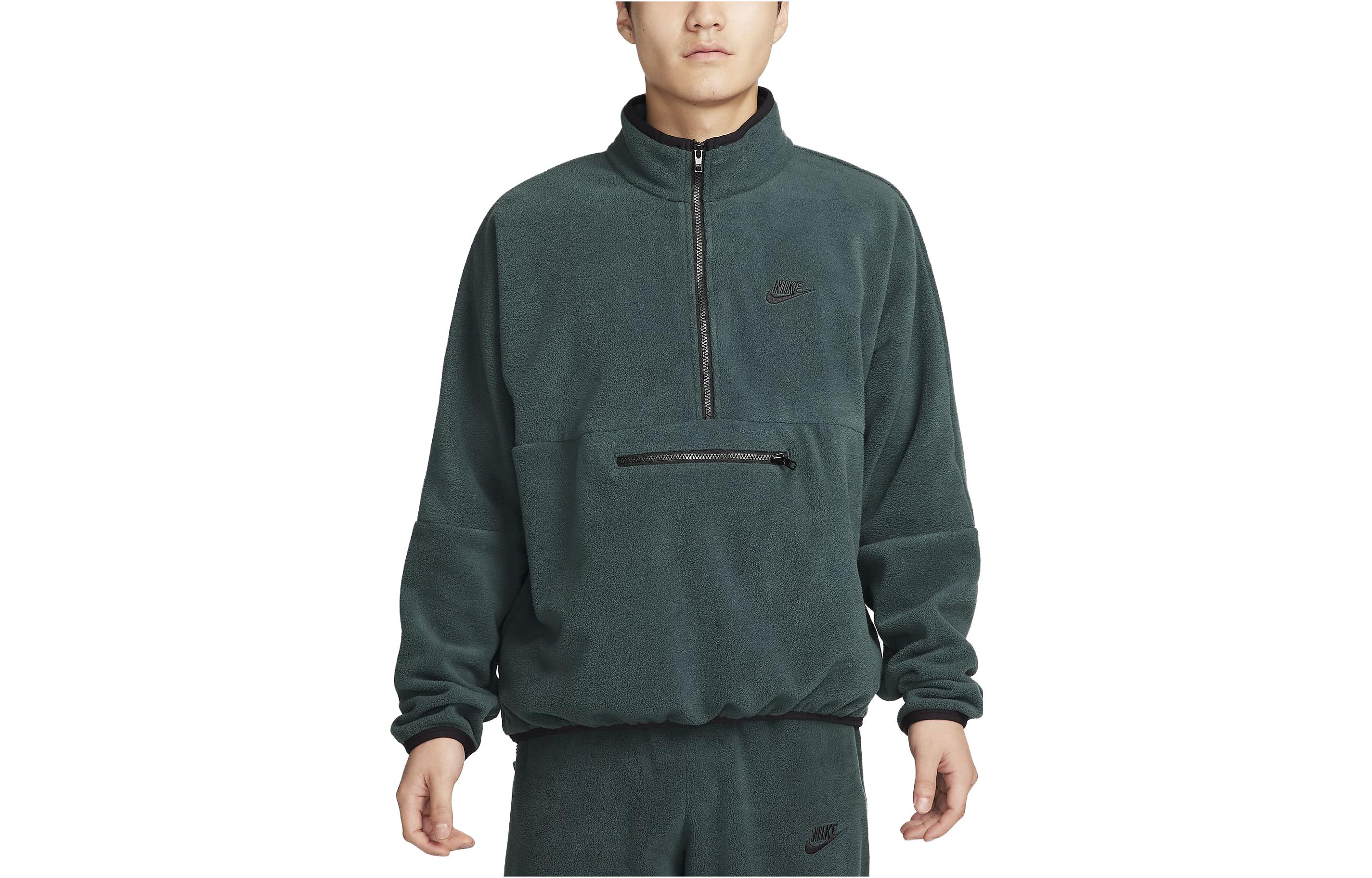 Nike Sweatshirts Men s Green Stand Collar Moderate Regular DX0526-328 L