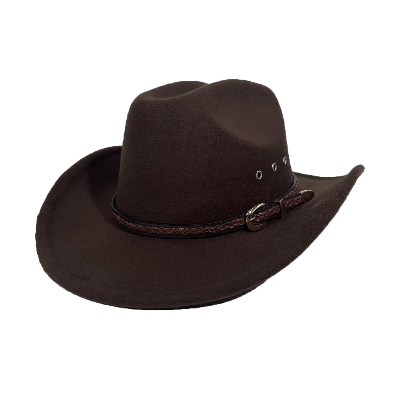 

Western Cowboy Hat Sunscreen Hat Children Show Their Faces Small Spring and Autumn Woolen Hat One Size кавовий
