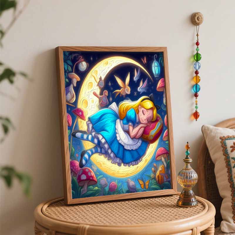 Disney oil painting art painting kit Alice sleeping moon handmade diy gift home decoration magic forest wonderland princess wall decor