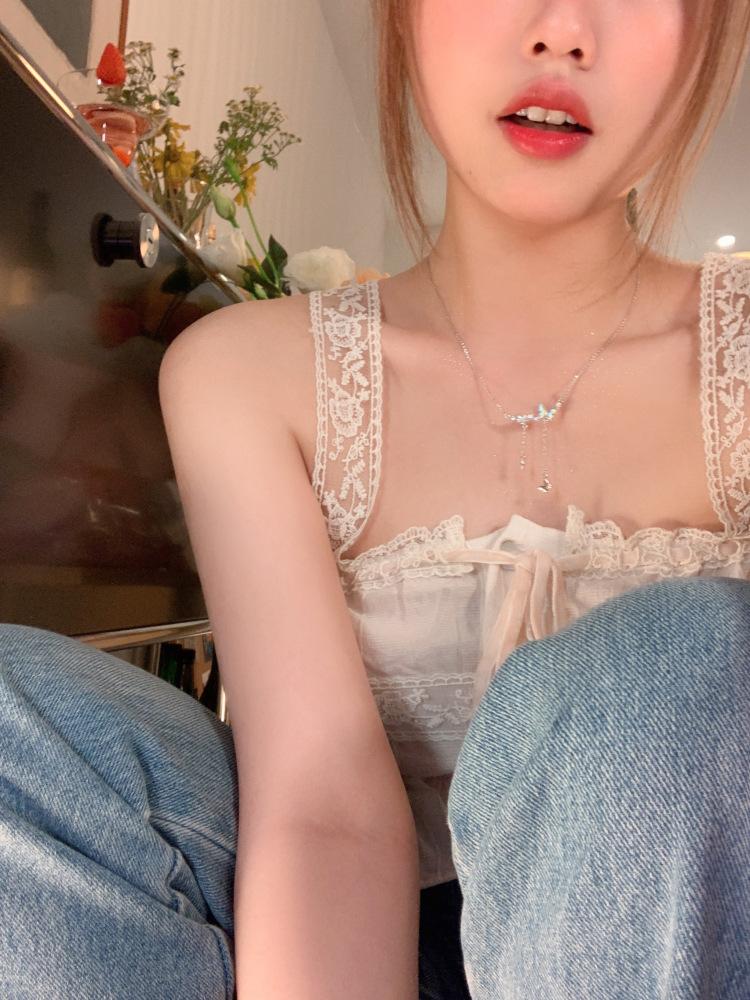 Super Fairy Temperament Butterfly Fringed Necklace Women Light Luxury Niche High Sense Exquisite Versatile Clavicle Neck Chain