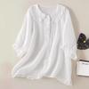 Loose Mid Sleeved Shirt with Doll Collar for Women