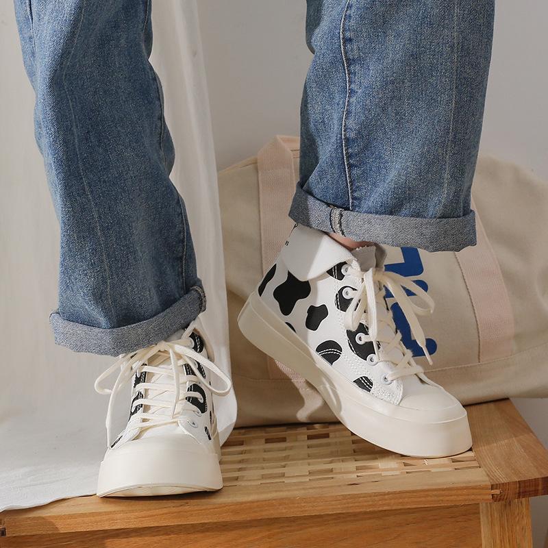 Zapatillas blancas con estampado de vaca Zapatos de lona top para mujer  comprar a buen precio — entrega gratuita, reseñas reales con fotos — Joom