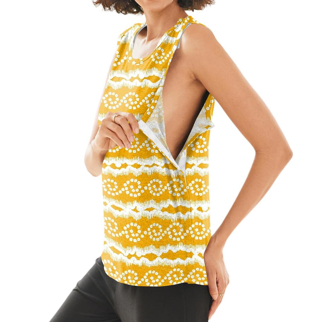 Women Shoulder Surgery Recovery Shirt Sleeveless Top with Snap Buttons Easy Open Design Striped Print Post-Operative Clothing