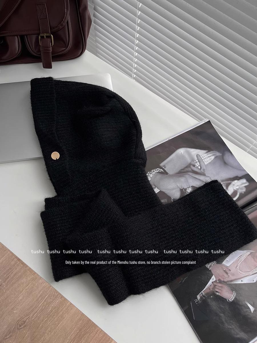 

Women s High-Grade Autumn/Winter Red Wool Balaclava with Ear Protection & Integrated Scarf