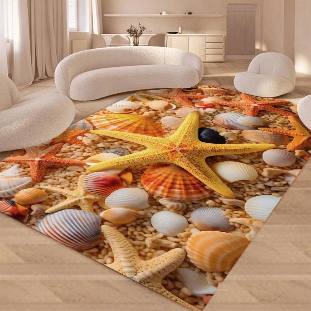 Ocean Beach Scallop Starfish Kitchen Mat Home Decor Carpet for Living Room Bedroom Bedside Foot Pad Non-slip Bathroom Doormat