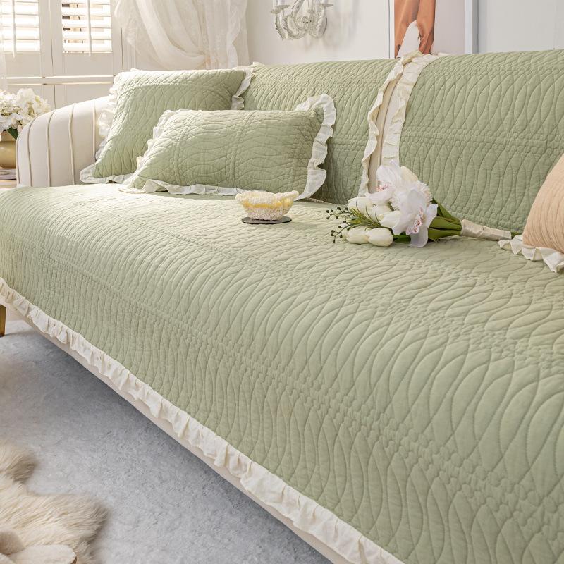 French Pure Cotton Sofa Cover With Lace Exquisite Dust-Proof Non-Slip Sofa Cushion For Four Seasons Soft Breathable Home Decor