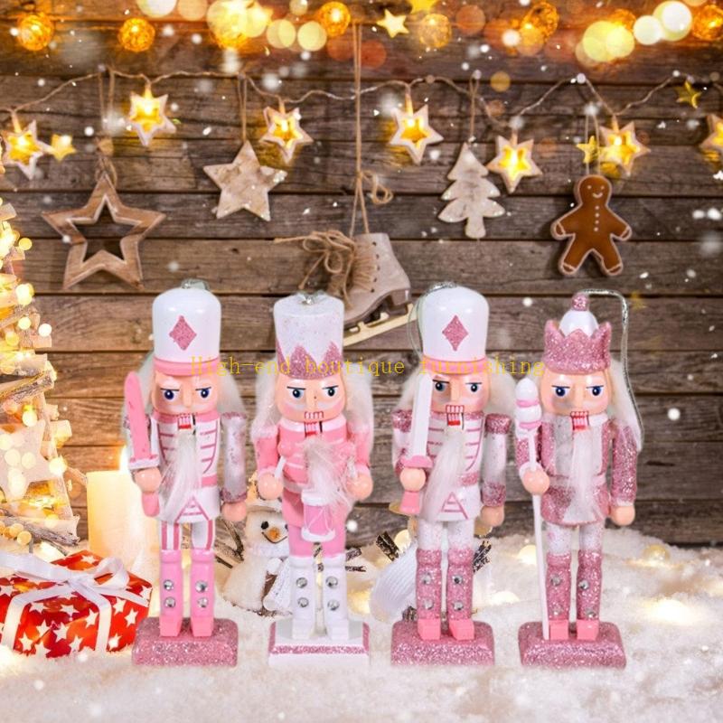 4Pcs Christmas Pink Nutcrackers King Soldier Miniature Puppets Hanging Figure Toy Ornaments for Holiday Party Decoration China Mainland