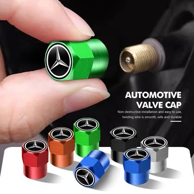 BENZ 4Pcs Aluminum Car Wheel Valve Protection Cap Tyre Dust Cover For Mercedes Benz W211 W124 W176 W177 C180 C200 C260 C300 GLC CLE