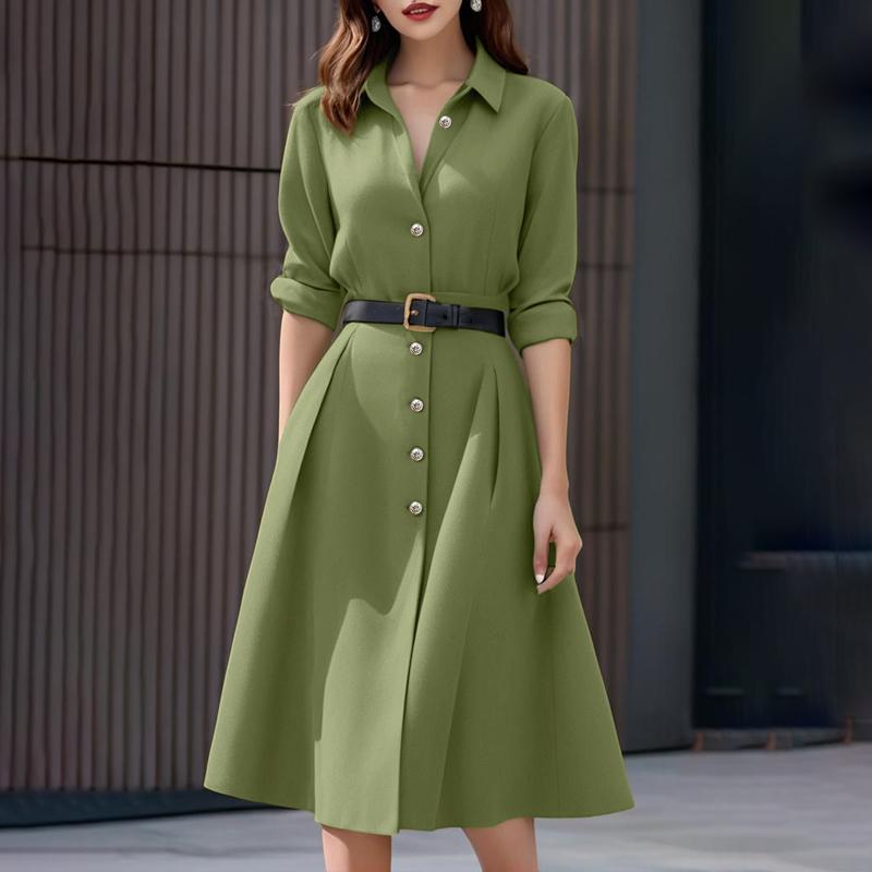 ZANZEA Women Turn Down Collar Casual Long Sleeve Dress