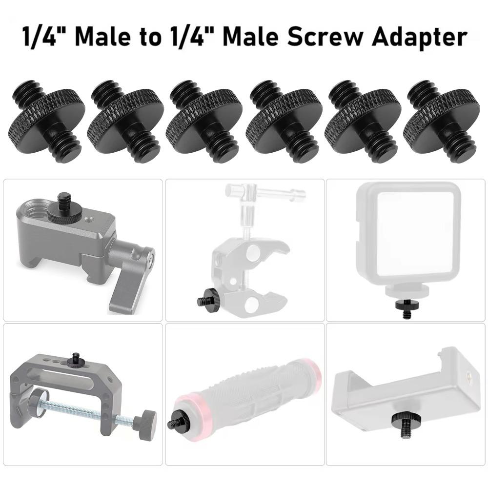 1-6pcs 1/4" Male To 1/4" Male Threaded Tripod Screw Adapter Double Head Stud Mounting Thread Converter for Camera Tripod Mic