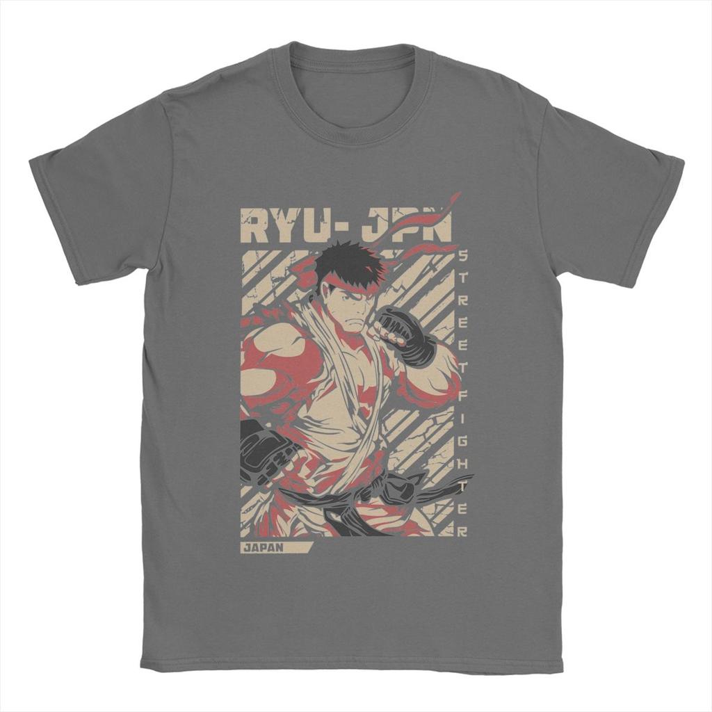 Ryu Streets Fighters T Shirts Men Pure Cotton Vintage T-Shirts Round Collar Game Tees Short Sleeve Clothing Plus Size