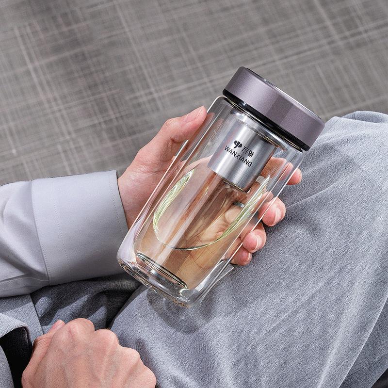 Wanxiang V393L Double-Layer Borosilicate Glass Tea Infuser Bottle