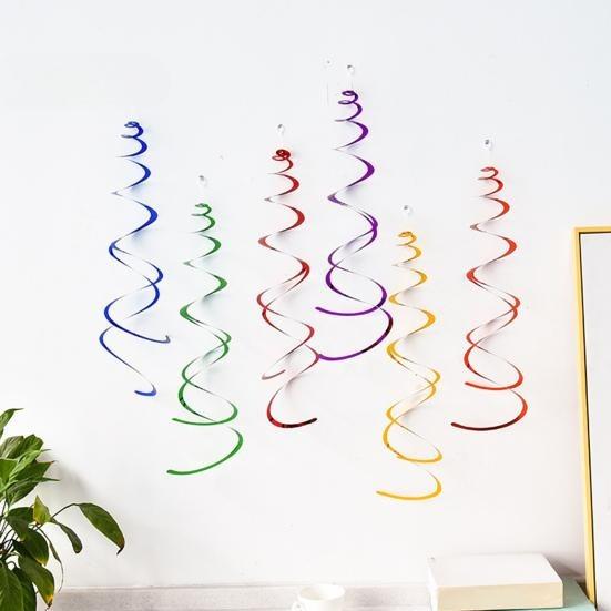 6PCS Spiral Pendant Party Streamers Hanging Plastic Streamer Spiral Pendant Twin Tail Party Ceiling Foil Swirl Decorations