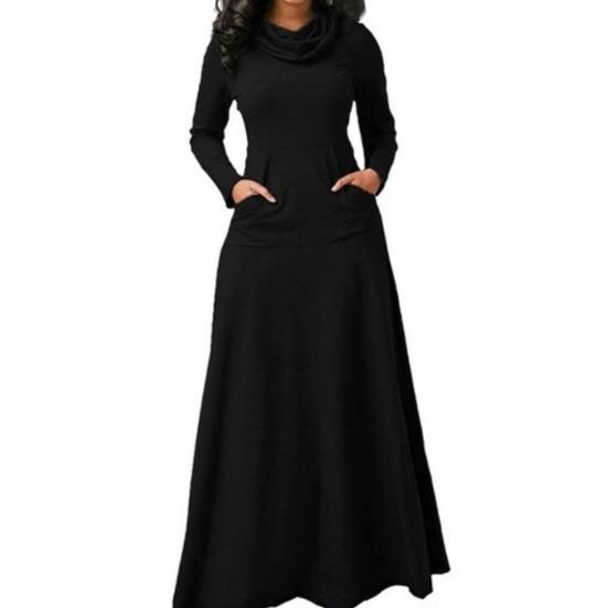 

Женское платье однотонное с воротником-шарфом, элегантное, свободного подола, осеннее платье для повседневной носки 2XL чёрный
