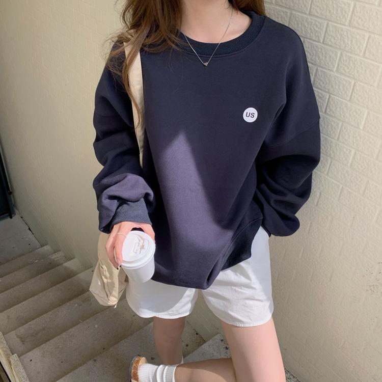 

Женская повседневная однотонная толстовка для пары, свободный свитер с круглым вырезом, толстовка с капюшоном на осень XXL