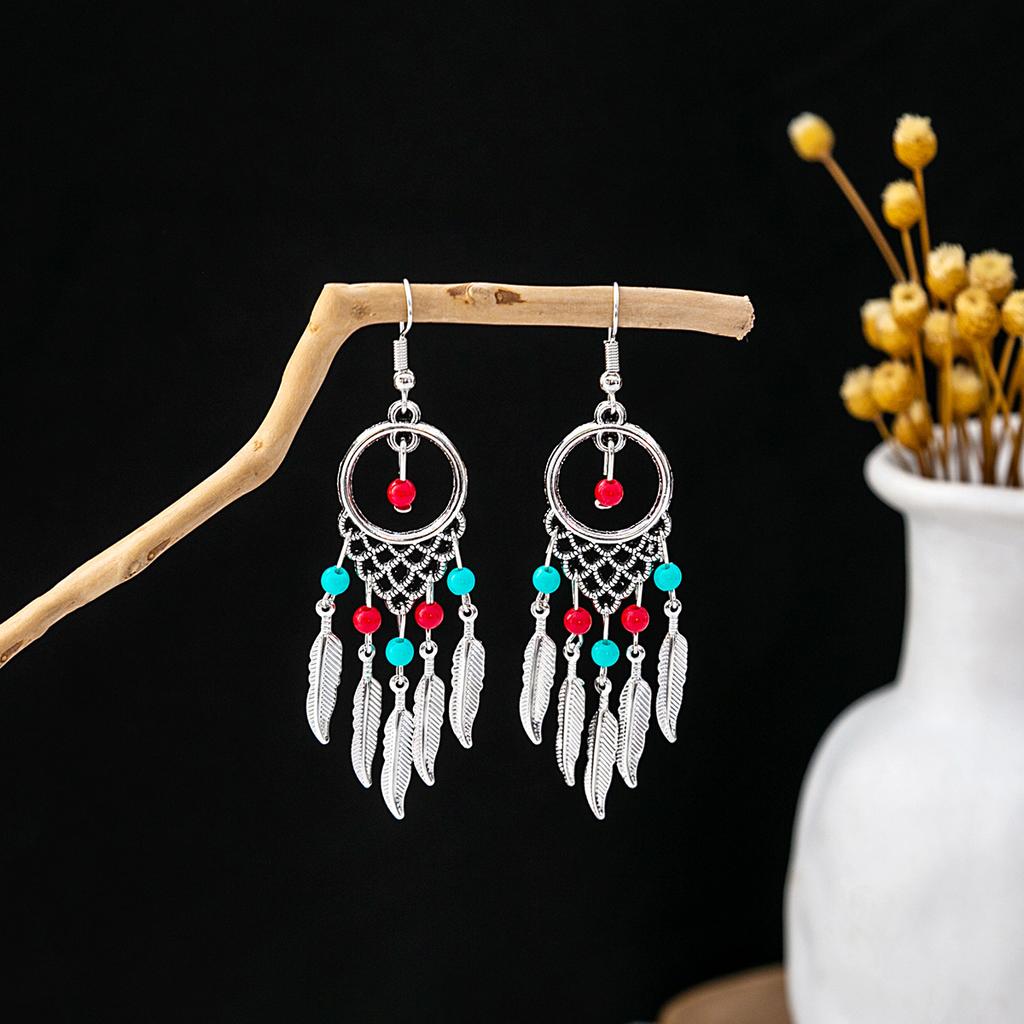 Bohemian Fringed Turquoise Earrings, Retro Minority Style Earrings, Personalized Temperament Earrings.