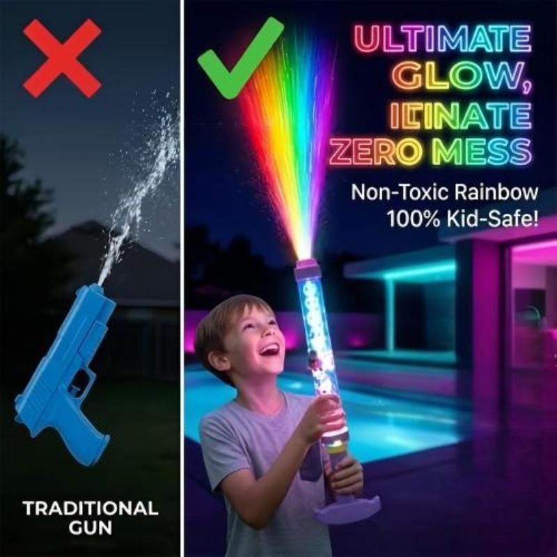 LED Light Up Water Blaster Glowing Rainbow Effect Long Range Water Gun Summer Pool Beach Water Fight Toy for Family Fun