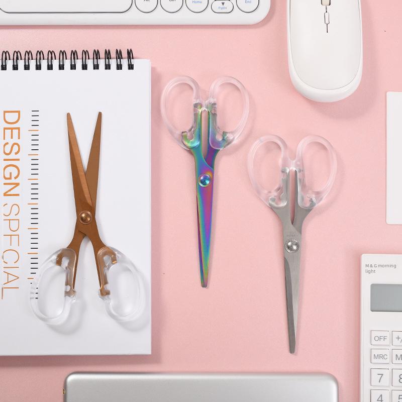 Transparent Rose Gold Stapler & Hole Punch Set with Scissors and Staple Remover - Frosted, Colorful Office Supplies.