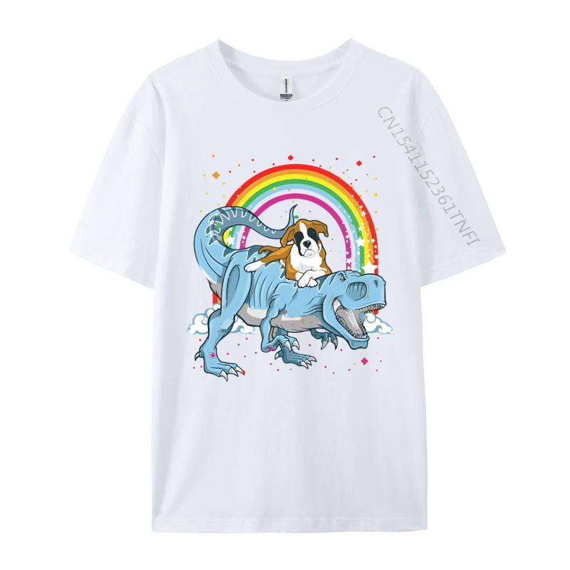 Boxer Riding Dinosaur T Rex Dog Lover Tshirt Funny Men T Shirts Cotton Tees Fitness Funny T Shirts Men S